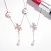 قلادة قلادة S925 Sterling Silver Star Moon Tassel Unicorn Pendant Necklace Cute Women's Chain's Chain Summer Jewelry Giftl230315