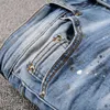 Jeans masculinos Fashion Streetwear Men retro azul trecho slim fit