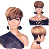 Short Bob Pixie Cut Wigs For Black Women Straight Honey Blonde Highlight Brazilian Remy Hair Full Lace Front Wig With Bangs