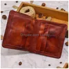 Brieftaschen 2022 Echtes Leder Brieftasche für Männer Vintage Falten Kurze Bifold Mann Kompakte Geldbörse Halter Vertikale Tasche Geld Tasche T221104 Dhh6V