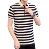 Polos pour hommes Polo d'été rayé à manches courtes Cool Shirt Streetwear Mode Homme Mince Slim Polo Shirt Hommes Tops Vêtements coréens 230316