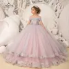 2023 Tulle Ball Gown Toddler Flower Girl Dresses Layered Ruffles Piping Purple Little Glitz Girls Pageant Dress BC14832 E0316