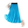 Skirts Long For Women Clothing Korean Fashion Red Pleated Skirt Summer High Waist Mulberry Silk Jupe Longue Femme Zm