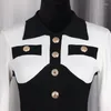 Robes décontractées S-XL haute qualité 2023 automne et hiver mode noir blanc couture tricoté Stretch sac hanche mince femme robe
