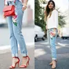 Women's Jeans Floral Embroidery Women Print 3D Flowers Pattern Straight Leg Denim Pants Harajuku Boyfriend Trousers Female Streetwear