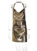 Casual Dresses Summer Clothes Bling Glitter Women Halter Mini Dress Side Slit Backless BodyCon Sexy Streetwear Party Club Festival 230316