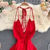 Casual jurken zcwxm zomer vrouwen sexy off schouder halter jurk Korean v nek feest backless lange jurken split strand rood/blauw gewaad w0315