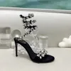 Rene Crystal lamp Sandálias de strass Snake Sandálias femininas com decoração de cristal de grão grande sandálias altas Designers de luxo Tornozelo Envoltório sapato para calçado feminino de fábrica