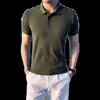 Herrpolos Men sommarrandiga stickade polo-skjortor andningsbara isilk-t-shirt halvknapp Comfy Solid Tees för semester 230316