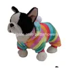 Abbigliamento per cani 6 colori moda arcobaleno cucciolo felpa con cappuccio cappotto corallo Veet inverno caldo tuta con cappuccio vestiti per cani di piccola taglia gatti carino stampa Dhs4A