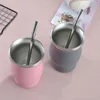 300 мл 304 из нержавеющей стали Tumblers Кружки кофейные чашки футболка с соломенной ложкой настройка логотипа