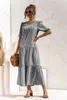 Abiti casual Estate Polka Dot Plaid Stampa Abito Maxi Abito Donna Elegante Manica a sbuffo Casual Patchwork Allentato Festa Abiti lunghi W0315