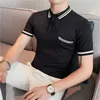 Polos de verano para hombre, polos lisos con cuello vuelto, ropa para hombre, polos de punto de manga corta informales transpirables sencillos y ajustados 230316