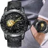 Luxury Black 3D Graved Dragon Automatic Mechanical Men Watches Waterproof Sports for Men Självlindande handledsklocka Male Clock Y1905170306C