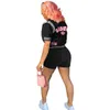 Neue Sommer Trainingsanzüge Frauen 2 Stück Shorts Sets Casual Gedruckt Baseball Jacke Anzug Kurzarm Outfits Casual Aktive Sportswear