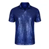 Men's Polos Shiny Gold Sequin T-Shirt Men Short Sleeve Turn Down Collar 10 Colors Disco Nightclub Party T shirt Cosplay Christmas Costume 230316