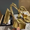 Raso Plateau Metallic Peep-Toe Plateausandalen Stevige hoge hakken Enkelbandje Pumps met hak Blokhak Summer Show Party Wedding Dress Shoe