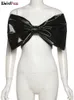 Canotte da donna Camis Weird Puss Corsetto in pelle PU Top Bow Design Zipper Backles Stile compleanno Canotta Sexy Party Elastico Skinny Clubwear 230316