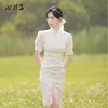 Etniska kläder White Cheongsam klänning Young Temperament French Chinese Qipao Wedding Fairy