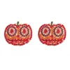 Boucles d'oreilles à tige dame dessin animé Halloween série rouge citrouille breloques drôle Rhinstone pour les femmes bijoux de vacances