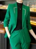 女性のスーツブレザー女性エレガントなカジュアルブレザーパンツスーツヴィンテージオフィスジャケットストレートズボンスーツ女性ファッション2ピース衣装230316