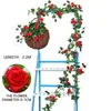 Dekoracyjne kwiaty wieńce 2.2m sztuczna symulacja róża rattan fałszywy jedwabny kwiat Wedding Winor Vine Dekoracja ściany w domu decydecorat