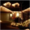 Stringhe Led String Lights Decorazione esterna di Natale 3.5M Droop 0.30.5M Tenda Ghiacciolo Giardino Festa di Natale 110V 220V Consegna di goccia L Dh6Qi