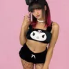 Women's Tanks Kawaii Mini Cute Fun Lingerie Teen Girls Pink Black Anime Pattern Strap Stitching Vest Japanese Soft Girl Milk Velvet Bra Set