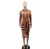 Kvinnors avslappnad klänning 2023 Summer New Fashion Stripe Tie Up Stand Collar Medium Längd Fodrad Dress Women's Dresses