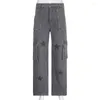 Jeans feminino Feminino Cinzento Estrela Y2K Palnta de carga baixa