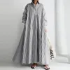 Vêtements ethniques Abaya musulman lâche chemise longue robe pour femmes moyen-orient turquie arabe Islam Femme caftan mode rayé décontracté Maxi