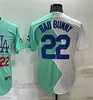 22 Bad Bunny New Baseball Jersey Blau und weiß halbfarbig genähte Männer Frauen Größe S--XXXL Trikots