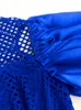 Plus size jurken blauw patchwork o nek holle out lange lantaarn mouw hoge taille dames cocktail evenementen feest outfits 4xl