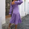 Casual jurken Aangepast door kledingfabrikanten gegolfden vierkante kraagklokmouwen grote schommel backless maxi dames zomer