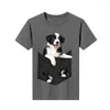 Herr t -skjortor mode tryckt tshirt gräns collie mid klassiska fickor tees topp män lös anpassning