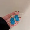 Hoop Earrings 925 Silver Needle Drip Oil Geometric Irregular Blue Fashion Retro Painting Style Personality Temperament E