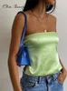 Tanks Femmes Camis Satin Dos Nu Sexy Tube Top Femmes Vert Y2K Été Bandage Sans Manches Sans Bretelles Débardeurs Hors Épaule Club 230316