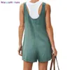 wangcai01 Rompers Women Button Jumpsuit Casual Solid Cotton Linen Jumpsuit with Pockets Lady Summer Regular Fit Sevess Jumpsuit Romper 0316H23