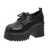 Dress Shoes Leather Women Platform vierkante hak veter oxford feest rollenspel uniform mode high hakken