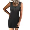 Casual Dresses Summer Fashion Women Sexy V Neck Solid Mini Dress Sleeveless Ruched Body Button Daily Accessories