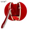 Evening Bags Unique Velvet Iron-On Lady Handbag Red Shoulder Bag Spherical Evening Bags Small Clutch Purse Chain Shoulder Wallet Bolsos Mujer 230316