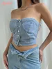 Women's Tanks Camis Jyate Women Denim Corset Wrap Chest Tops Fashion Backless Sleeveless Sexy Button Decoration Summer Casual Sling Tops 230316