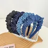 Mode Frauen Stirnband Plissee Denim Haarband Für Erwachsene Casual Breite Seite Turban Haar Zubehör