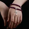 Strand Cottvoreligious Crucifix Cross Our Lady Charms Double Laps Purple Beaded Chain Prayer Rosary Armband smycken Dop gåvor