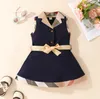 Summer Baby Girls Plaid Dresses Cotton Newborn Sleeveless Vest Dress With Bowknot Turn-Down Collar Infant Princess Dresses Toddler Skirts 0-24 Months