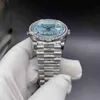 Orologio da uomo alla moda cassa in argento 39 mm quadrante blu lunetta con diamanti baguette Movimento automatico in acciaio inossidabile 904