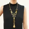 Chains Fashion Gold Color Round Star Coin Necklace For Women Long Pendants Necklaces Geometric Vintage Jewelry