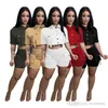 Kobiety dresowe projektantki Summer Button Multi -Pocket Dwuczęściowy zestaw elastyczne bluzki i szorty z krótkim rękawem i szorty 5 kolorów