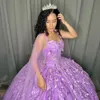 Lilac Lavender Princess Quinceanera Dresses with Cape 2023 Beaded Butterfly 3D Bow Lace-up Corset vestidos evening prom gowns