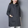 Women's Down Female Windbreaker Mid-length 2023 Spring Autumn Fashion Slim Cotton Hooded Outwear Tops Thin Casual Pocket Mother Trench Coats